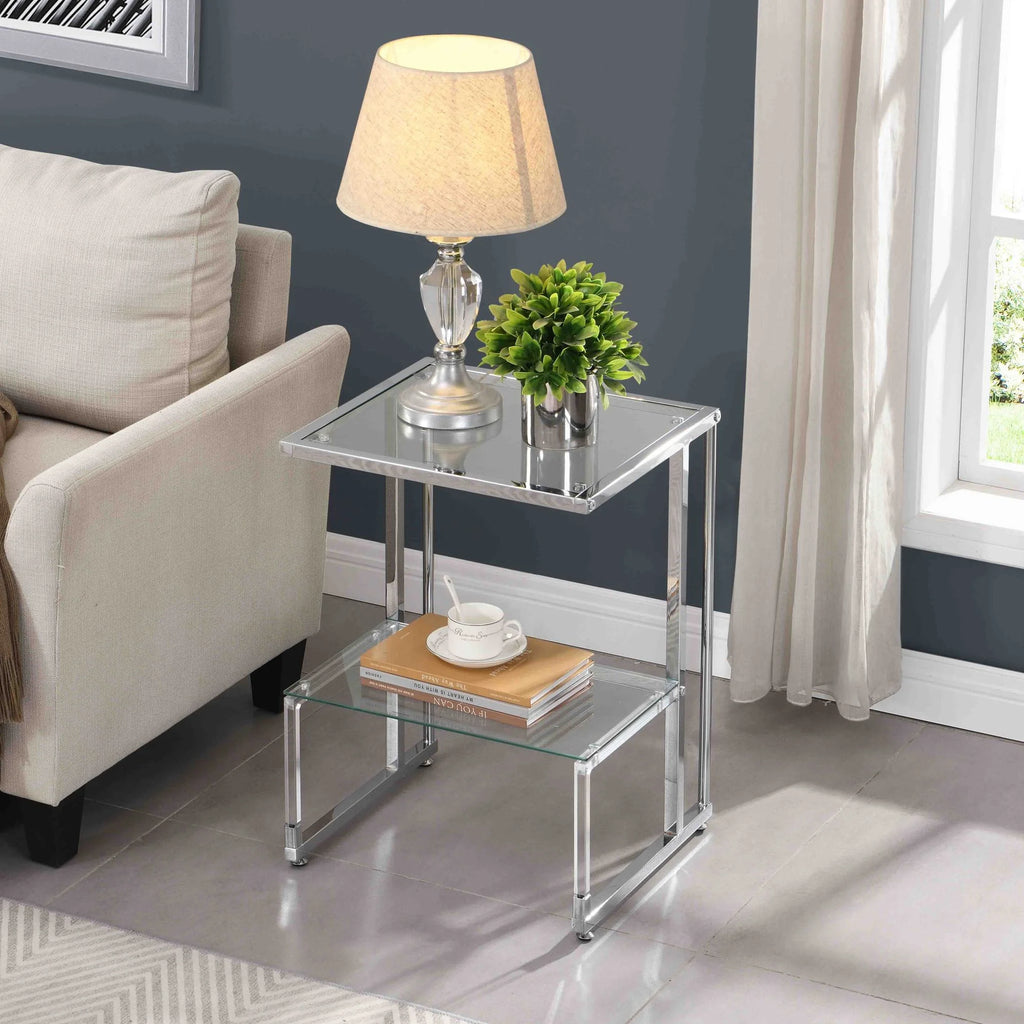 Silver Chrome 2-Tier Acrylic Glass Side Table I242021