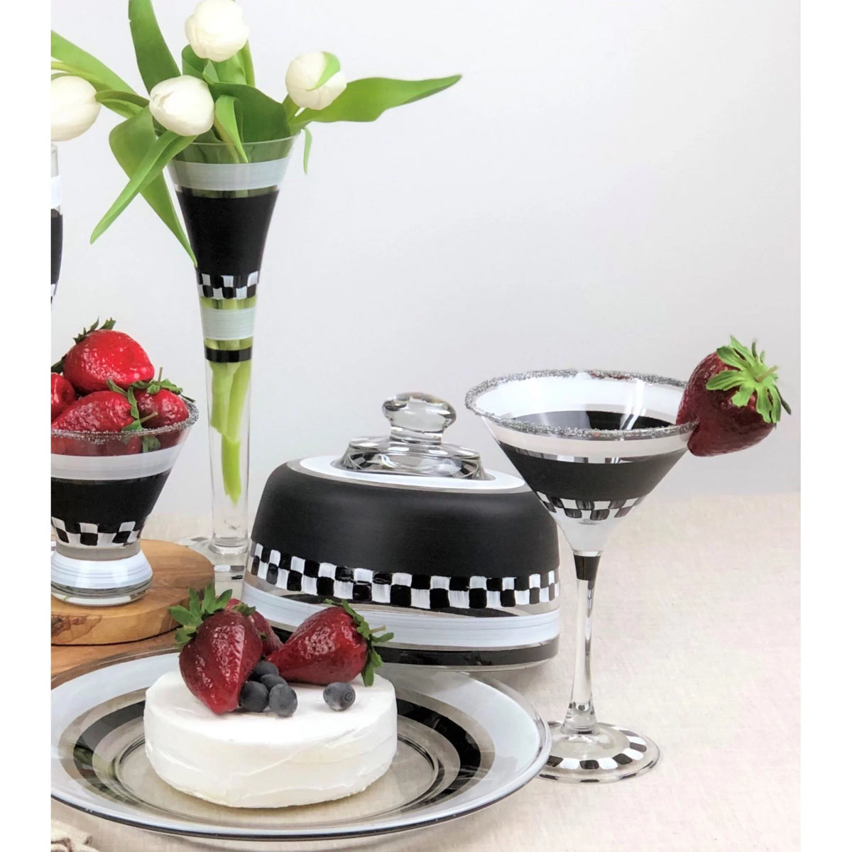 Black and White Checkered Martini Glass J163716