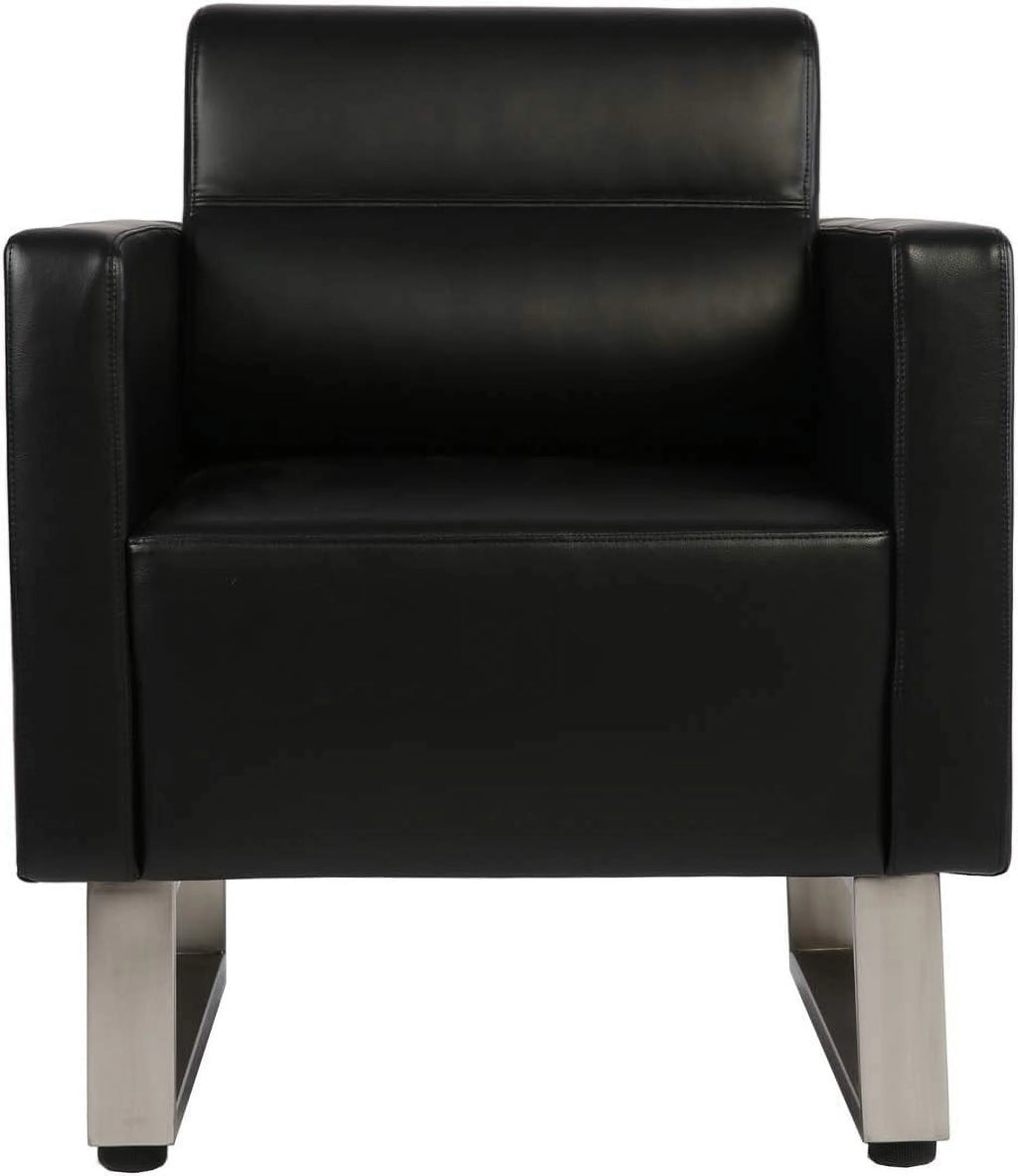 Black Leather Club Chair with Cushion A5114