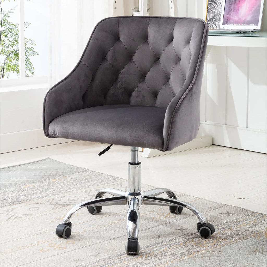 Dark Gray Velvet Swivel Accent Chair with Wheels Q156