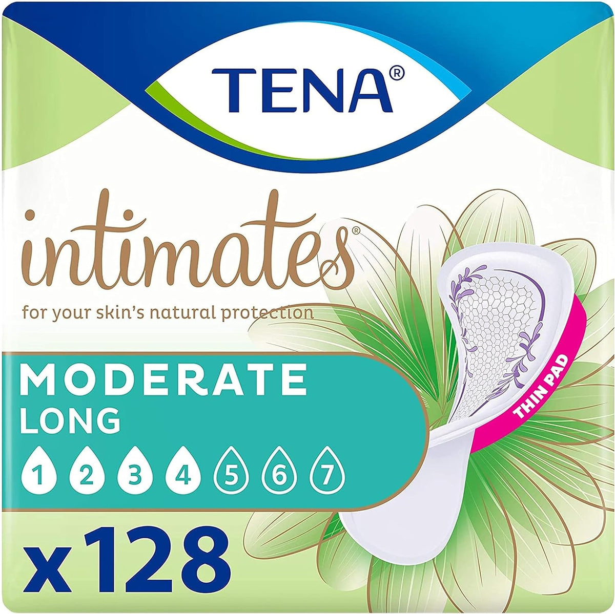 TENA Incontinence Pads, Moderate Absorbency, Long & Thin - 128 Count T781066
