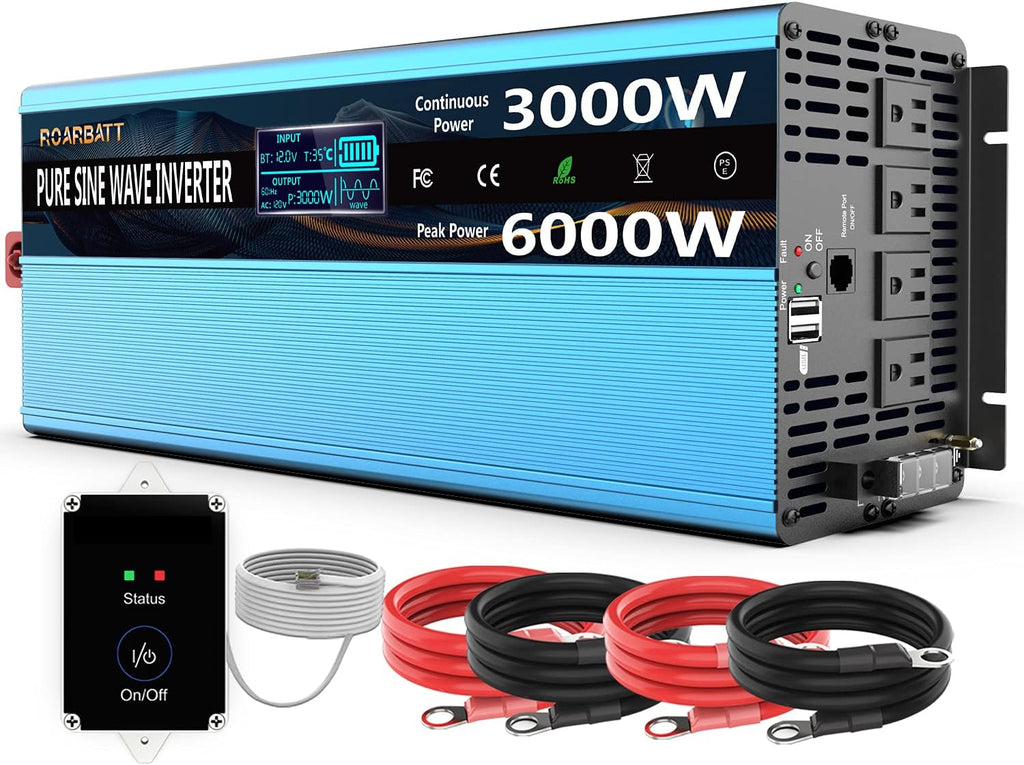 3000Watt 12V DC to AC 110V 120V Power Inverter with Remote Control 4 AC Outlets Dual USB Port L1689