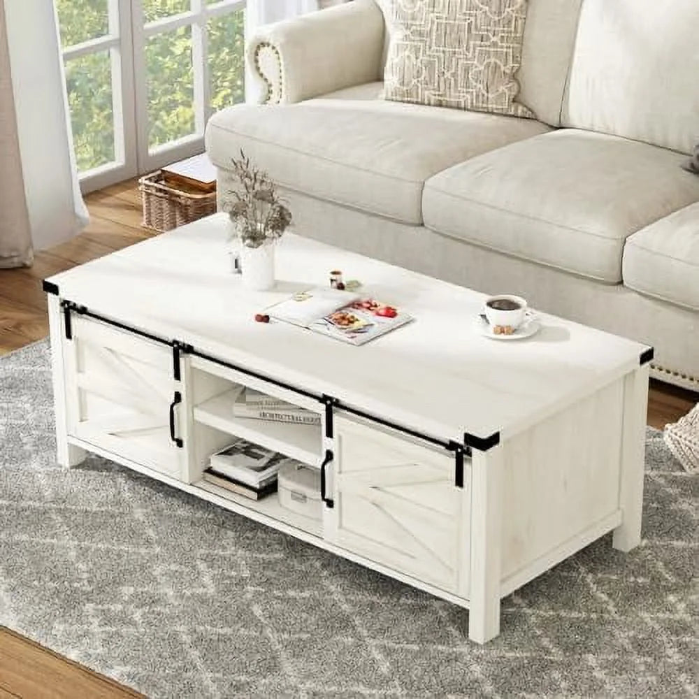Farmhouse Coffee Table with Sliding Barn Doors E705