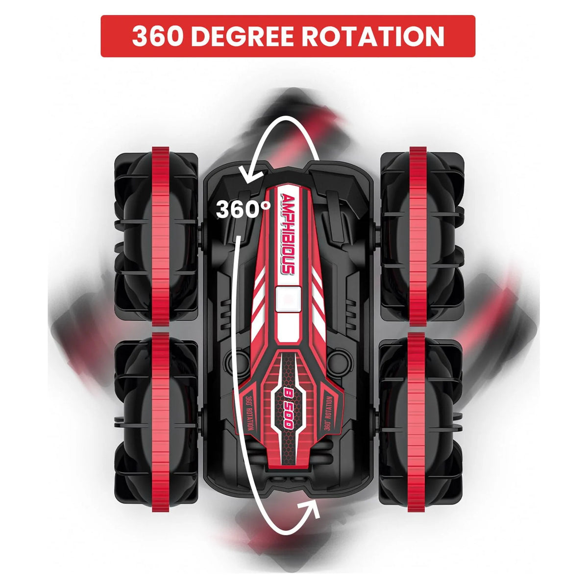 Remote Control Car & RC Boat 2 in 1 4WD Off Road Red J8427