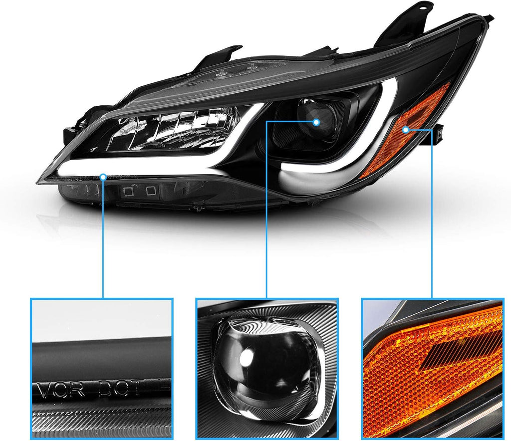 Black LED Tube Projector Headlights Assembly Pair L8893