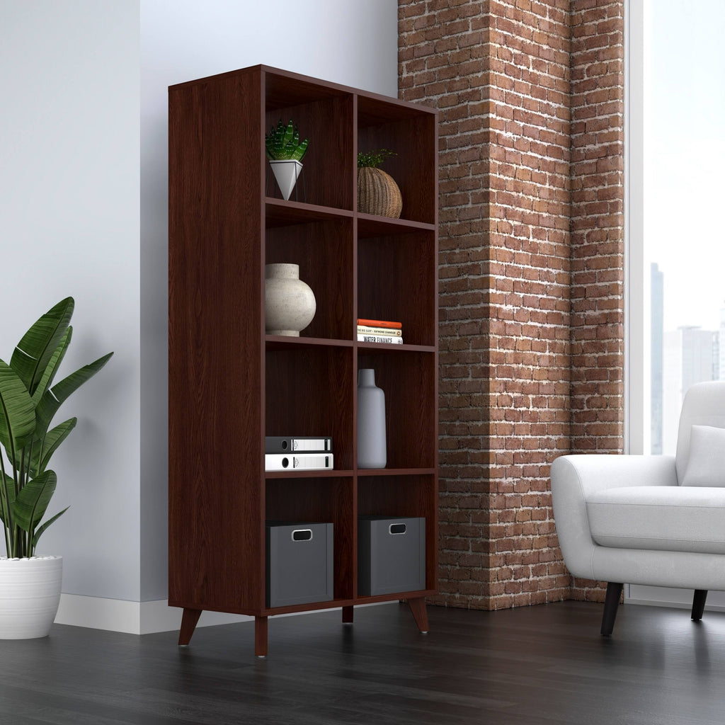 Teak Modern Cube Bookcase with Real Wood Feet Z2947