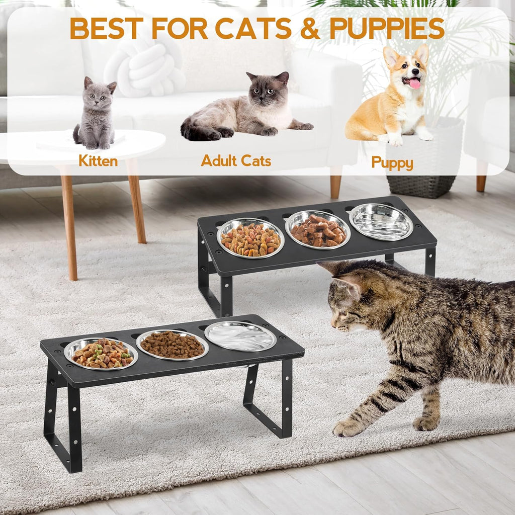 15° Tilted Raised Cat Bowls with Stainless Steel Feeder Bowls X471238