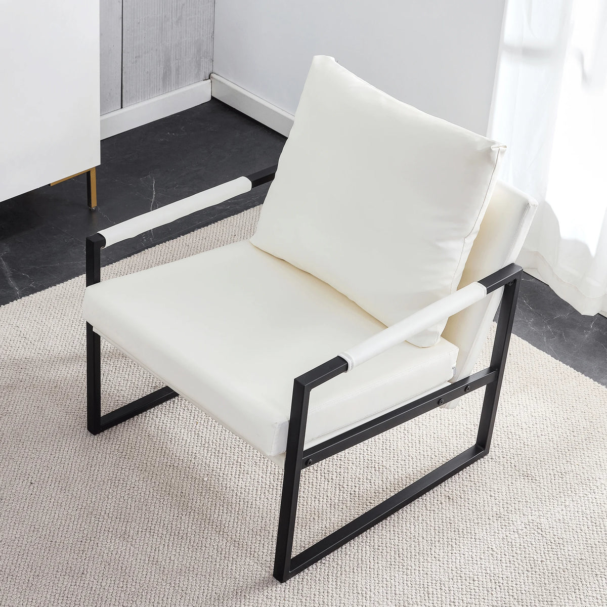 White PU Leather Upholstered Armchair with Metal Frame B533656