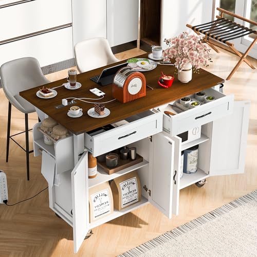 53.5'' Mobile Kitchen Island with Power Outlet W33901
