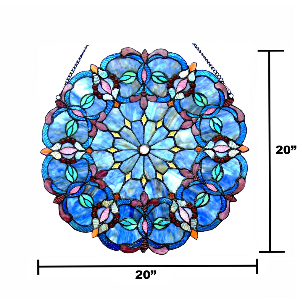 Blue Glass Window Panel Suncatcher with Multicolored Accents S79763