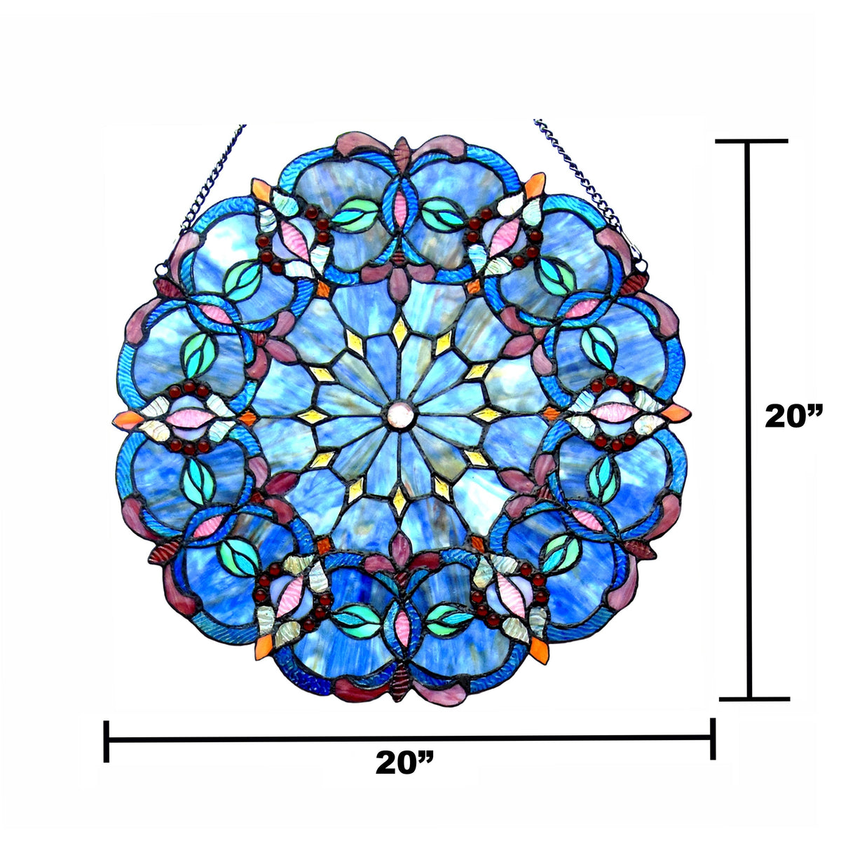 Blue Glass Window Panel Suncatcher with Multicolored Accents S79763