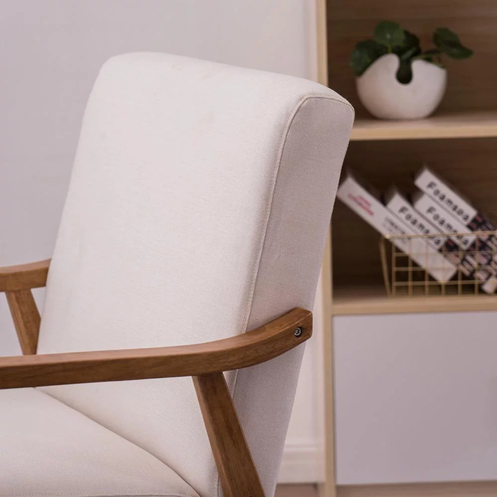 Beige Accent Chair with Wood Legs C4851