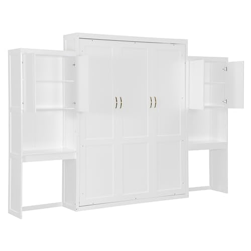Queen Size Wood Murphy Bed with Desk and Storage B8647