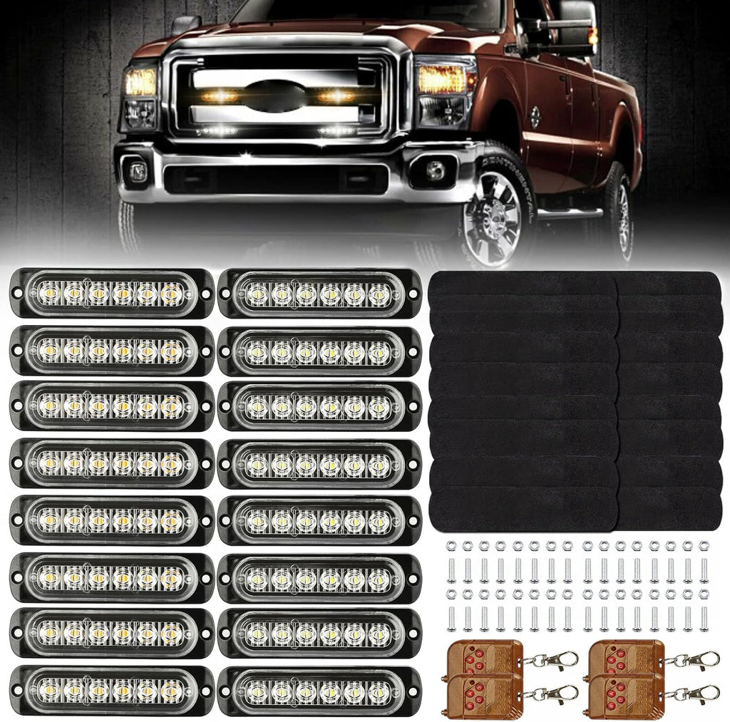 16Pcs Amber White LED Emergency Strobe Lights T21208