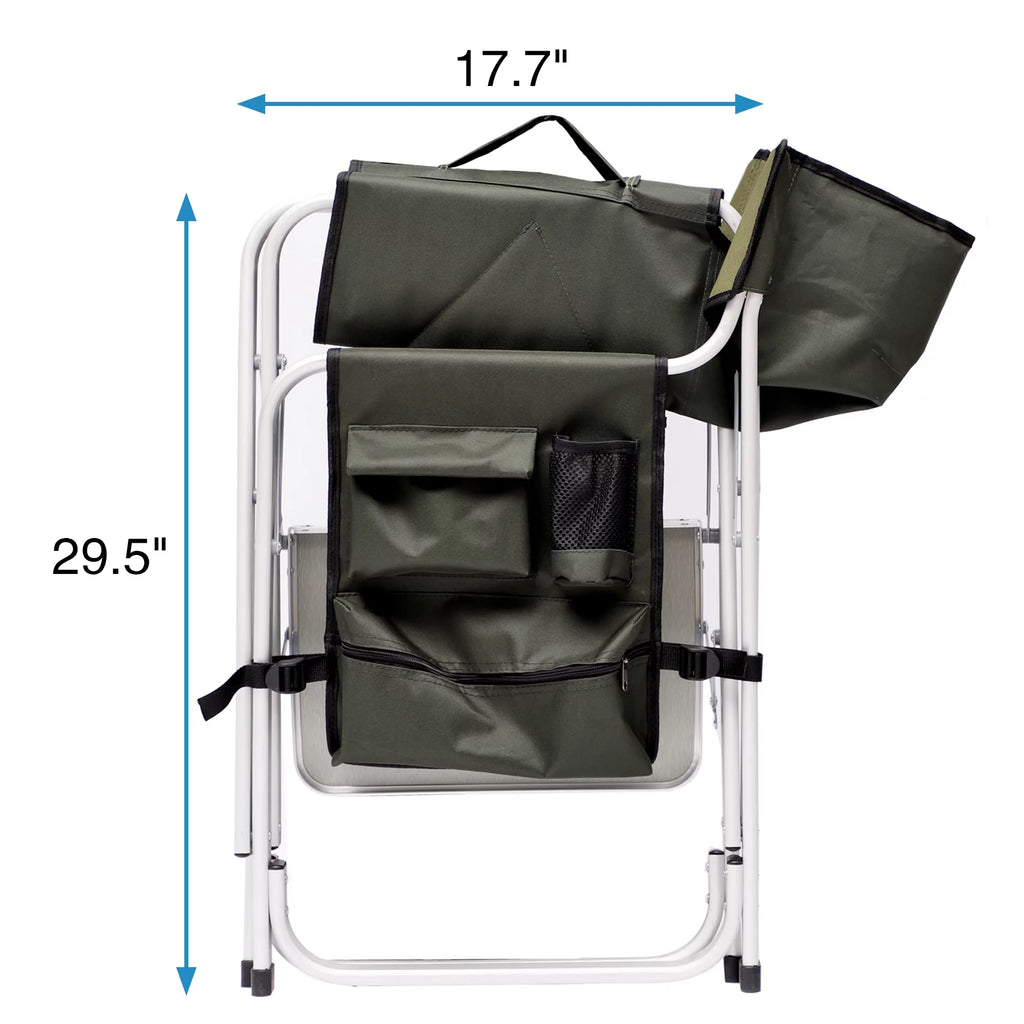 Padded Folding Outdoor Chair with Side Table and Storage Pockets, Lightweight Oversized Directors Chair, Green I745432