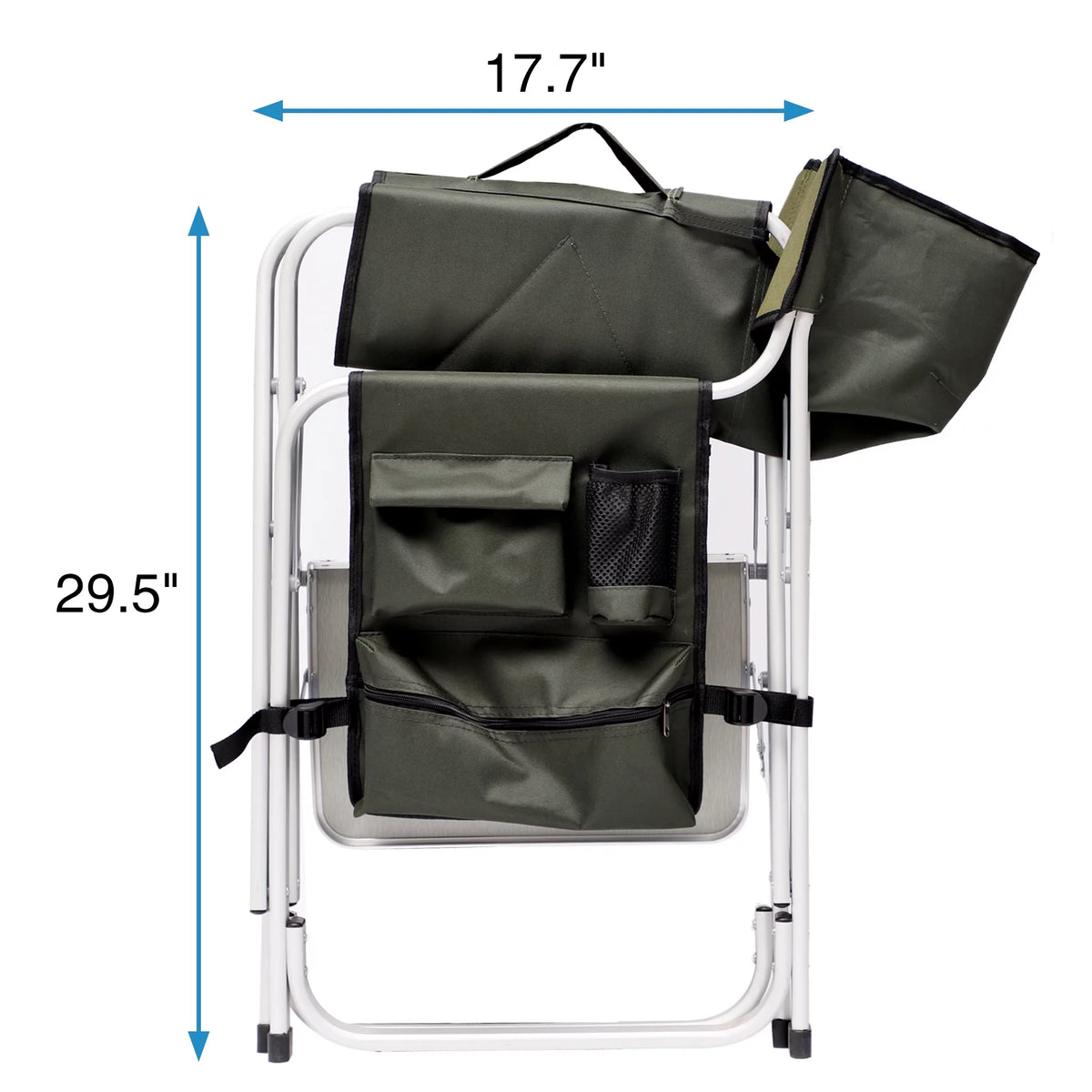 Padded Folding Outdoor Chair with Side Table and Storage Pockets, Lightweight Oversized Directors Chair, Green I745432