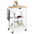 Natural Bamboo Rolling Kitchen Island Cart with Drawer and Shelves W784