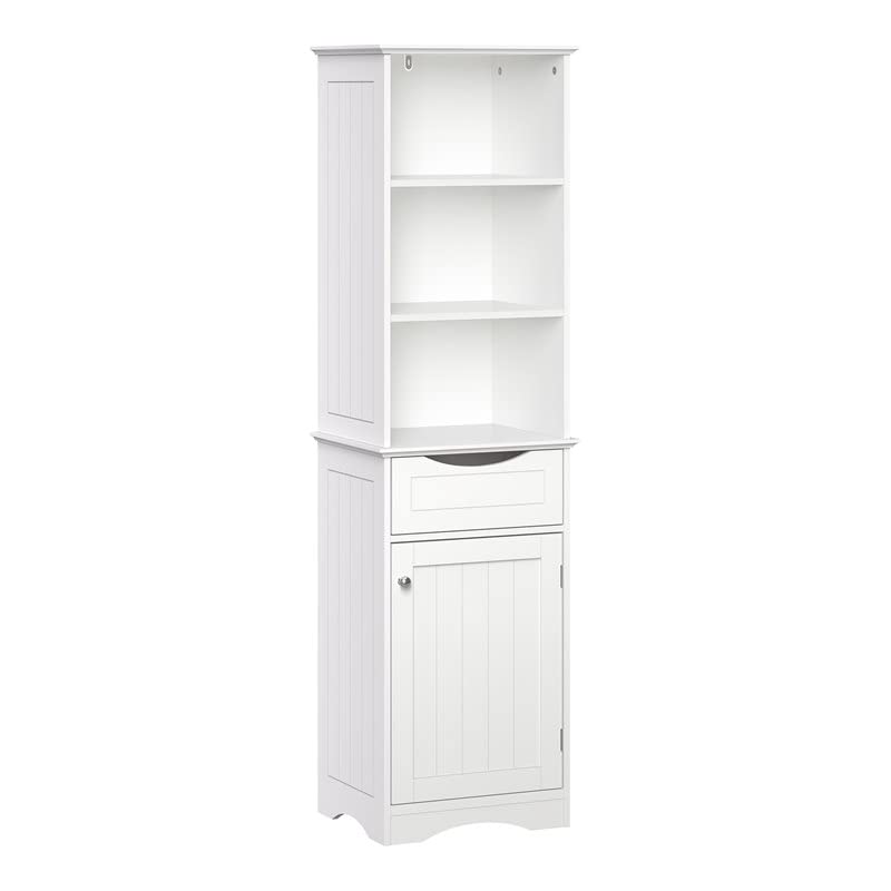 Gray Ashland Bathroom Freestanding Storage Cabinet with Three Open Shelves and Drawer S55325