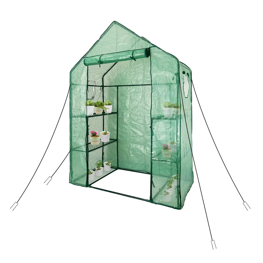 Walk-In Greenhouse Kit with Cover, 3 Tiers 6 Shelves, Portable Greenhouse with Observation Windows, PE Door, Ground Pegs & Ropes W650