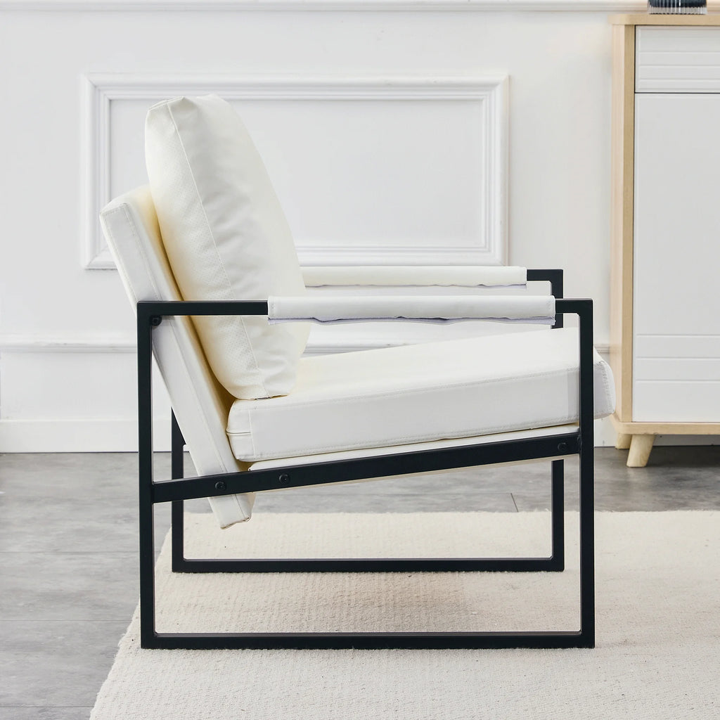White PU Leather Upholstered Armchair with Metal Frame B533656