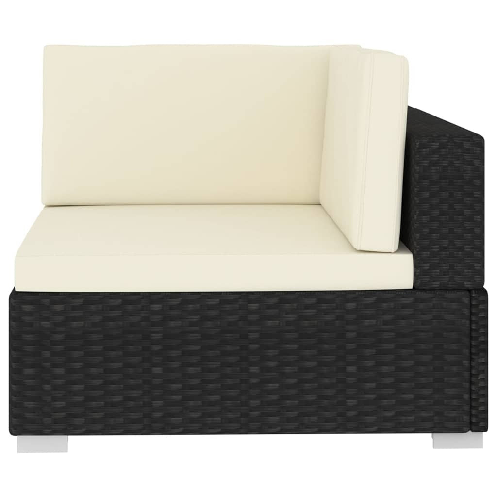 Set of 2 Black Poly Rattan Corner Sofa with Cushions Powder-Coated Steel Frame Outdoor Furniture Z3407