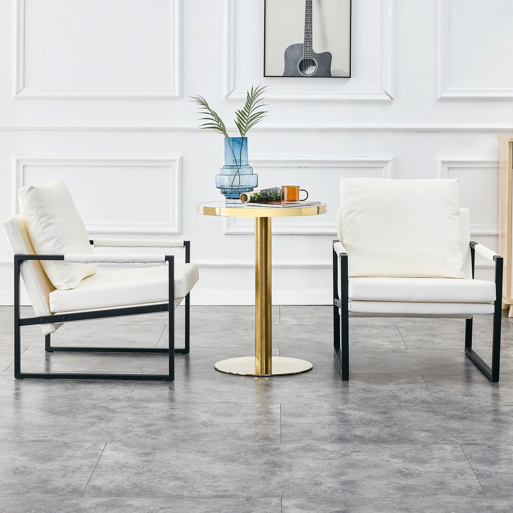 White PU Leather Upholstered Armchair with Metal Frame B533656
