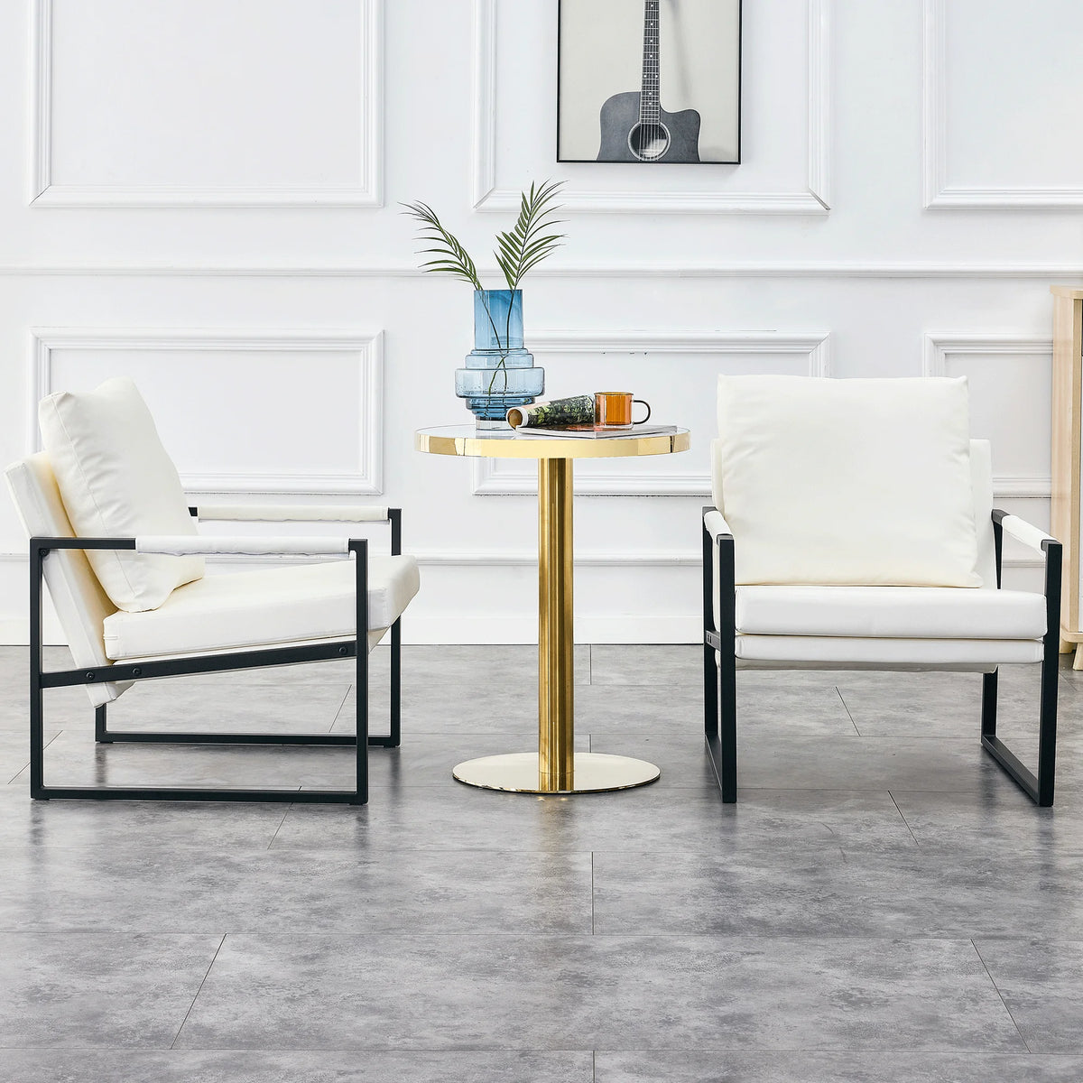 White PU Leather Upholstered Armchair with Metal Frame B533656