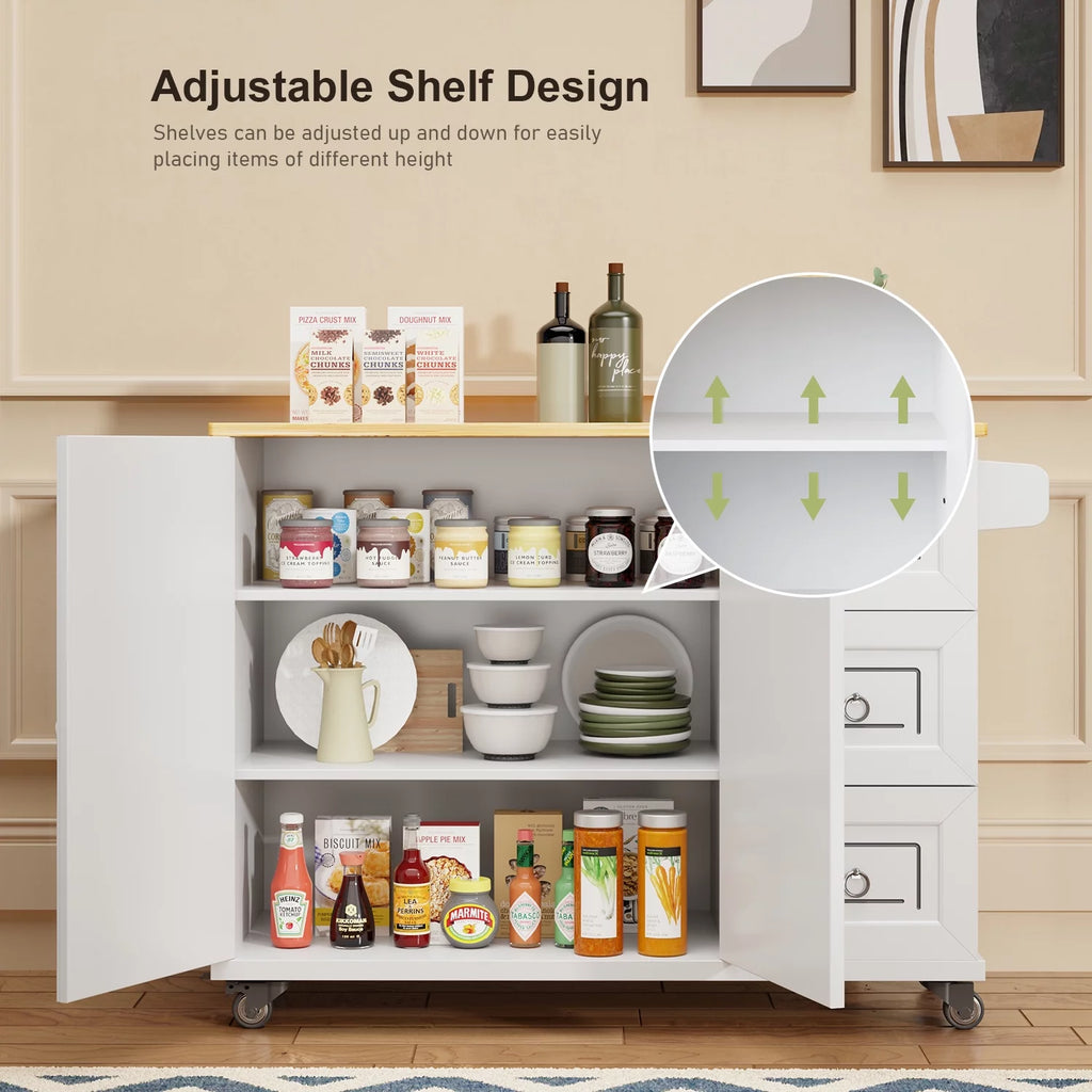 42" White Kitchen Island with Storage Q769