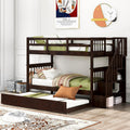 Solid Wood Twin-Over-Twin Bunk Bed with 3 Storage Drawers and Staircase (Grey) Q574462