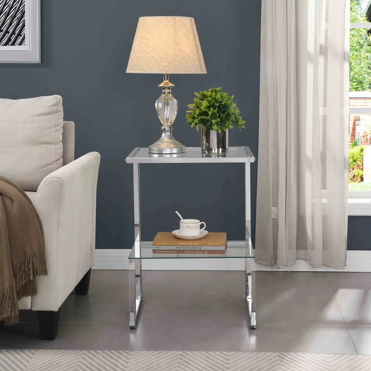 Silver Chrome 2-Tier Acrylic Glass Side Table I242021