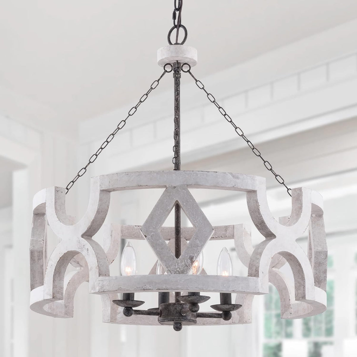 Distressed White 4-Light Drum Chandelier C95474