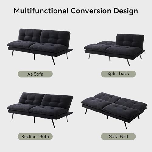 Faux Leather Memory Foam Convertible Futon Sofa Bed R988