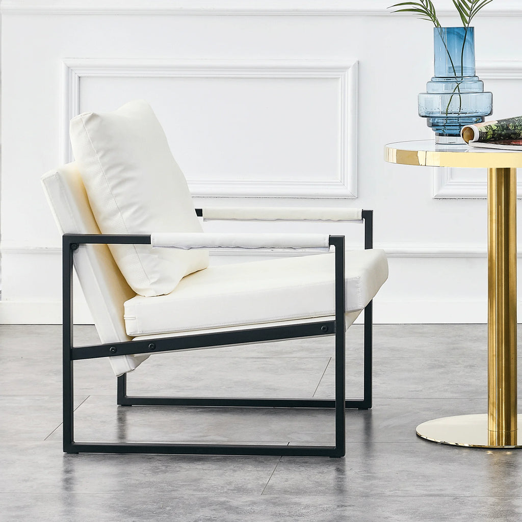 White PU Leather Upholstered Armchair with Metal Frame B533656
