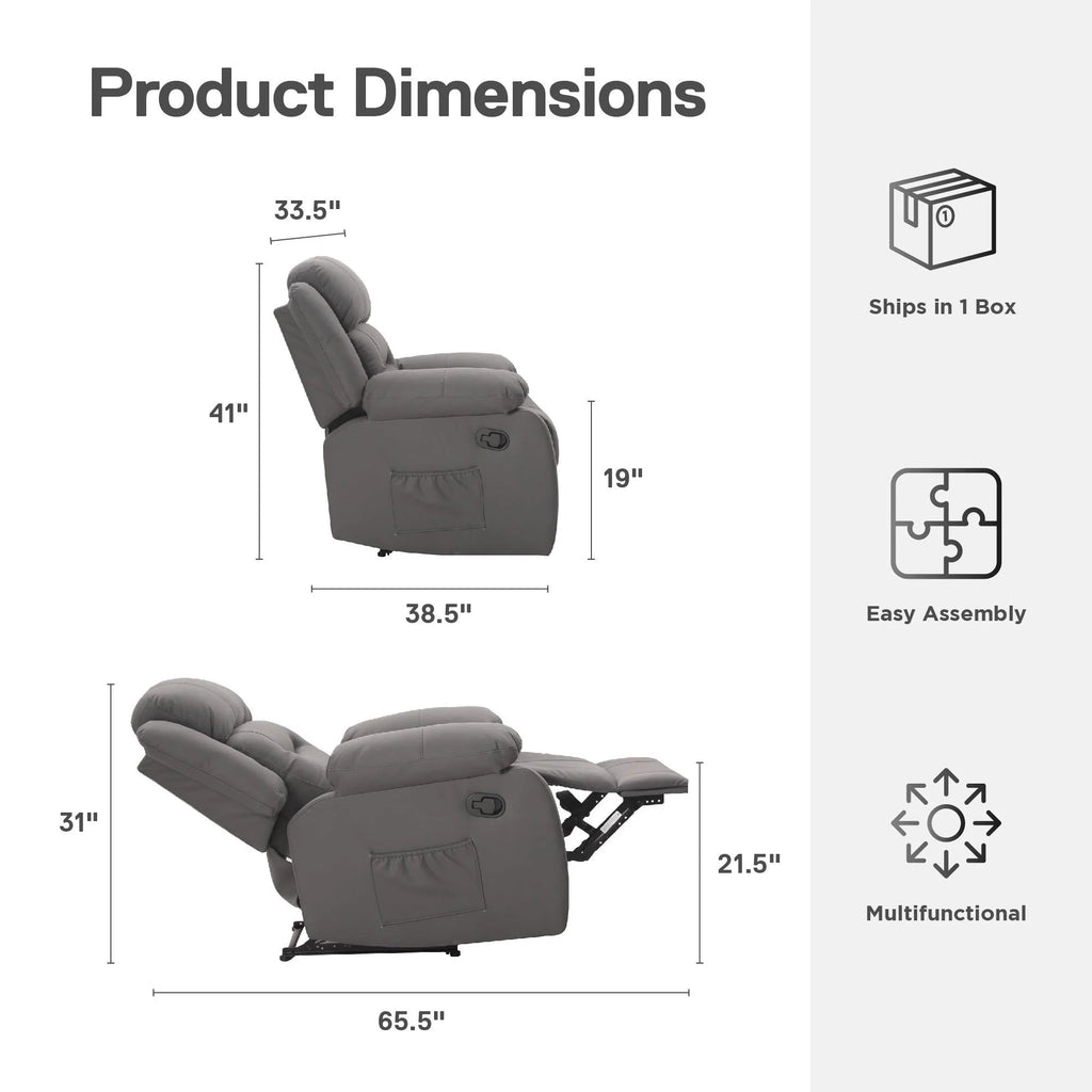 Gray Faux Microsuede Recliner with Cupholder V2237