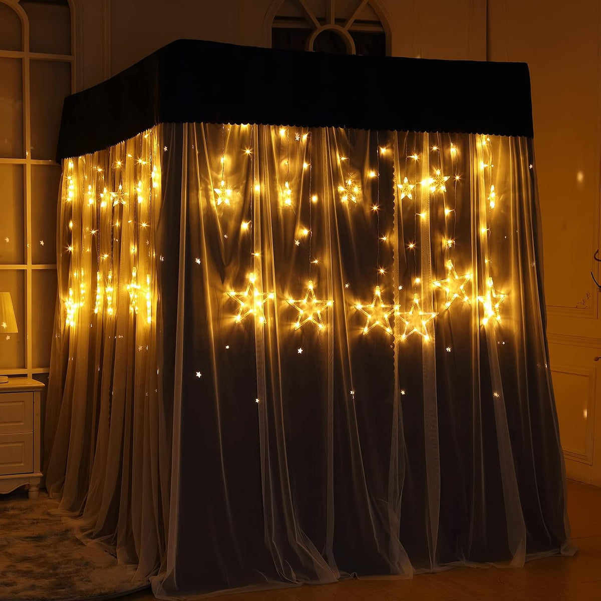 Black 100% Lightproof 4 Corner Post Bed Curtain Canopy (King) L290