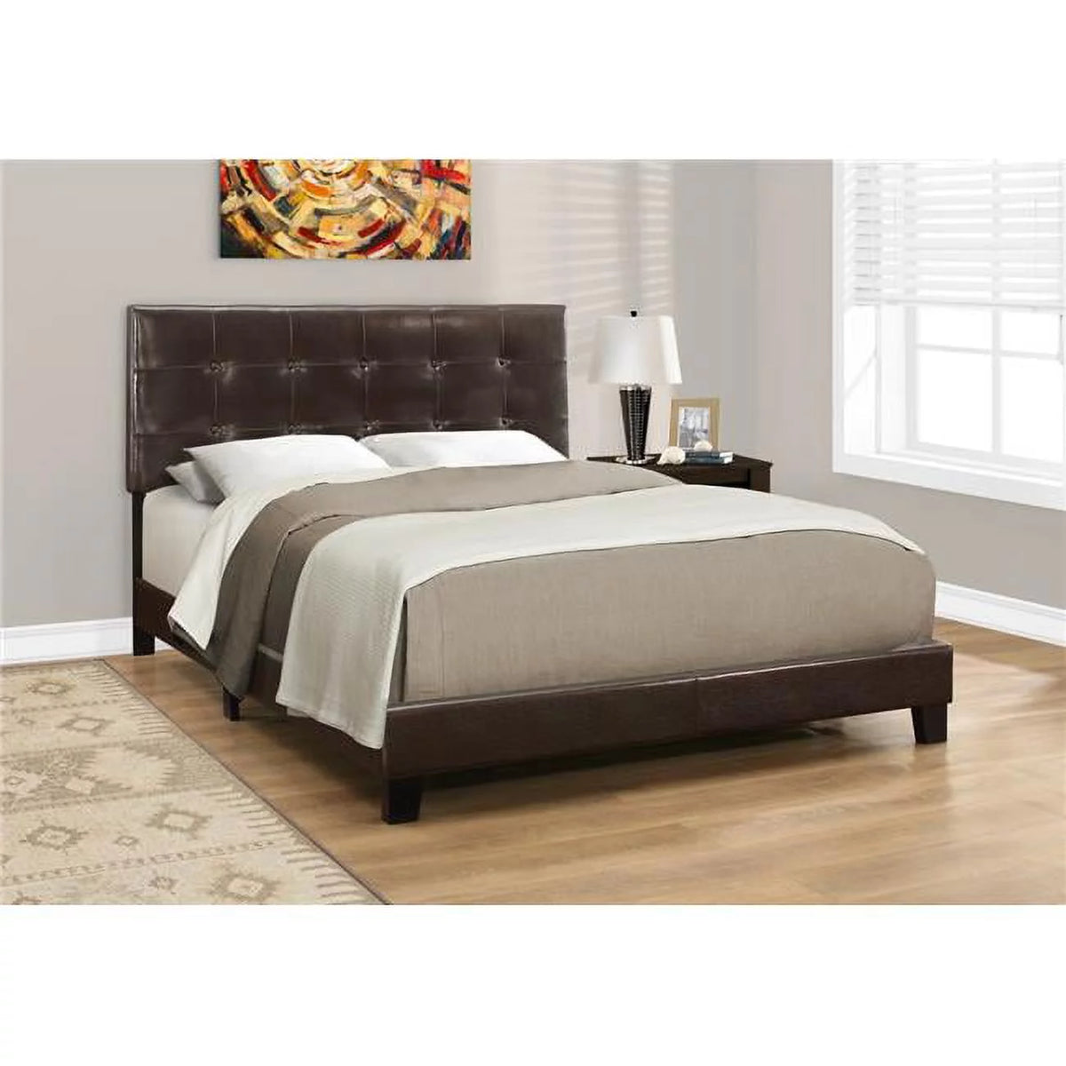 Dark Brown Queen Size Bed with Leather Look V878754
