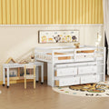 Twin Size White Wood Loft Bed with Desk and 4 Drawers L596011