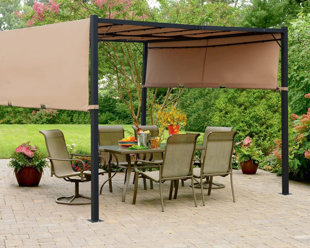 Tan Metal Gazebo Canopy Tent with Sliding Adjustable Canopy G6034
