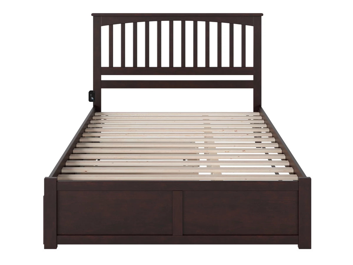 Espresso King Solid Wood Platform Bed with Footboard and Twin XL Trundle X2239