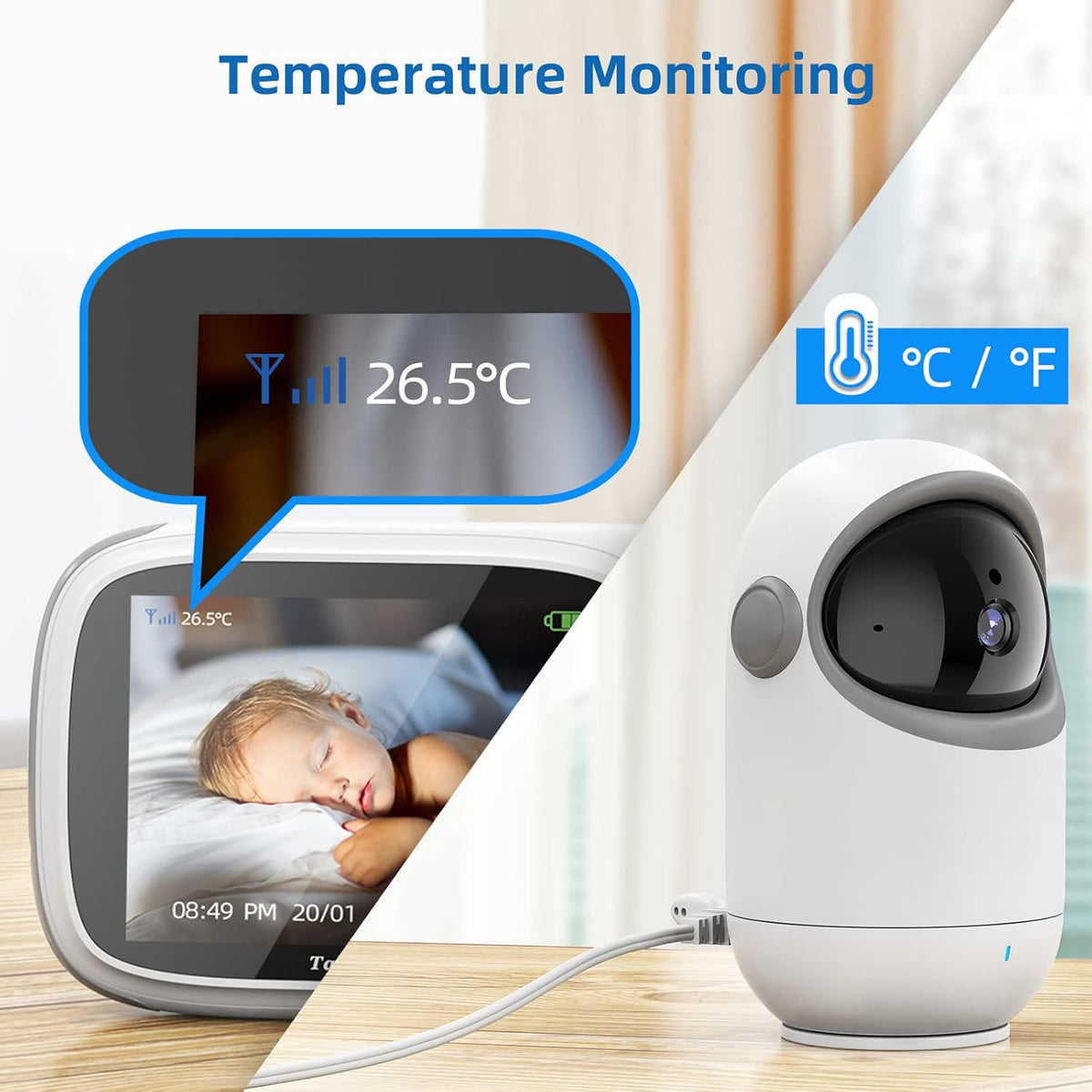 Video Baby Monitor with Camera and Audio, Two-Way Audio, Night Vision F922