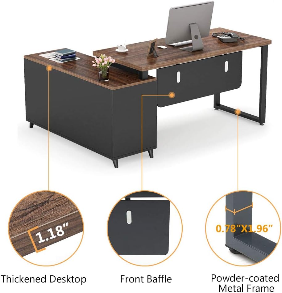 55 Inch L-Shaped Computer Desk with Drawers and File Cabinet G76220
