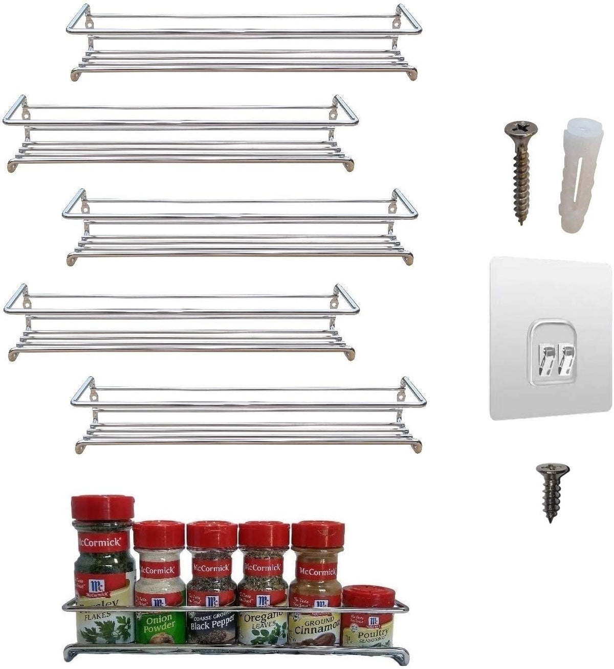 6 Pack Wall Mount Spice Rack Organizer for Cabinet, 12 x 3 x 3 inches O373756