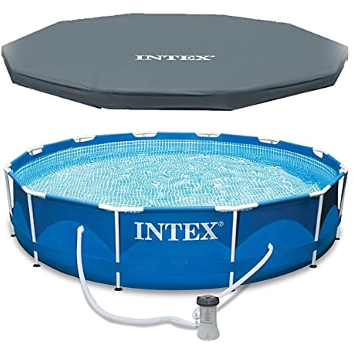 12 Ft x 30 Inches Metal Frame Above Ground Swimming Pool with Filter & Cover I5877