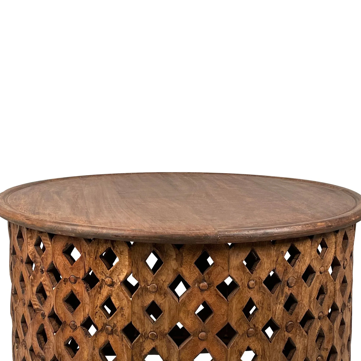 17 Inch 2 Piece Mango Wood Round Coffee Table and Side End Table Set D3572