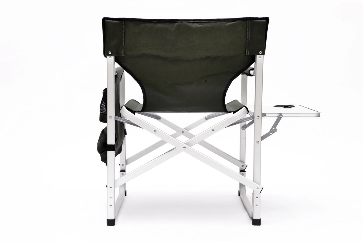 Padded Folding Outdoor Chair with Side Table and Storage Pockets, Lightweight Oversized Directors Chair, Green I745432