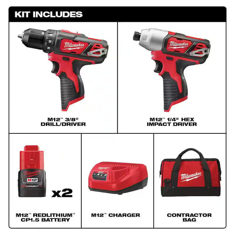 12V Cordless Drill Driver/Impact Driver Combo Kit with Two 1.5Ah Batteries S868