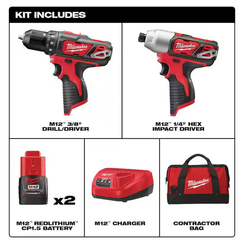 12V Cordless Drill Driver/Impact Driver Combo Kit with Two 1.5Ah Batteries S868