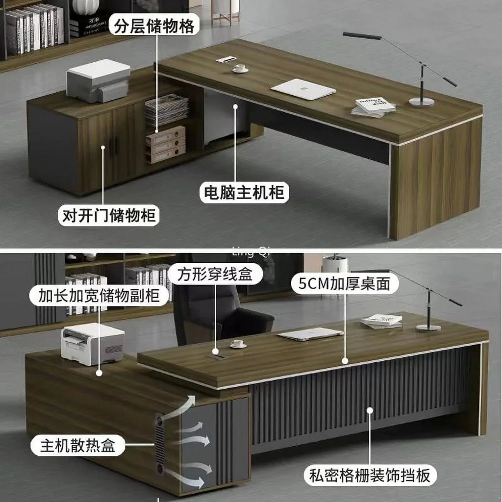 L Shaped Dark Wood Office Desk Y93972
