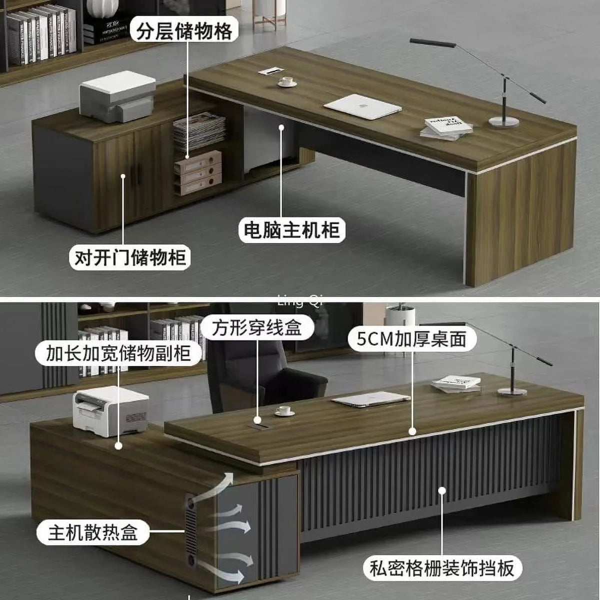 L Shaped Dark Wood Office Desk Y93972