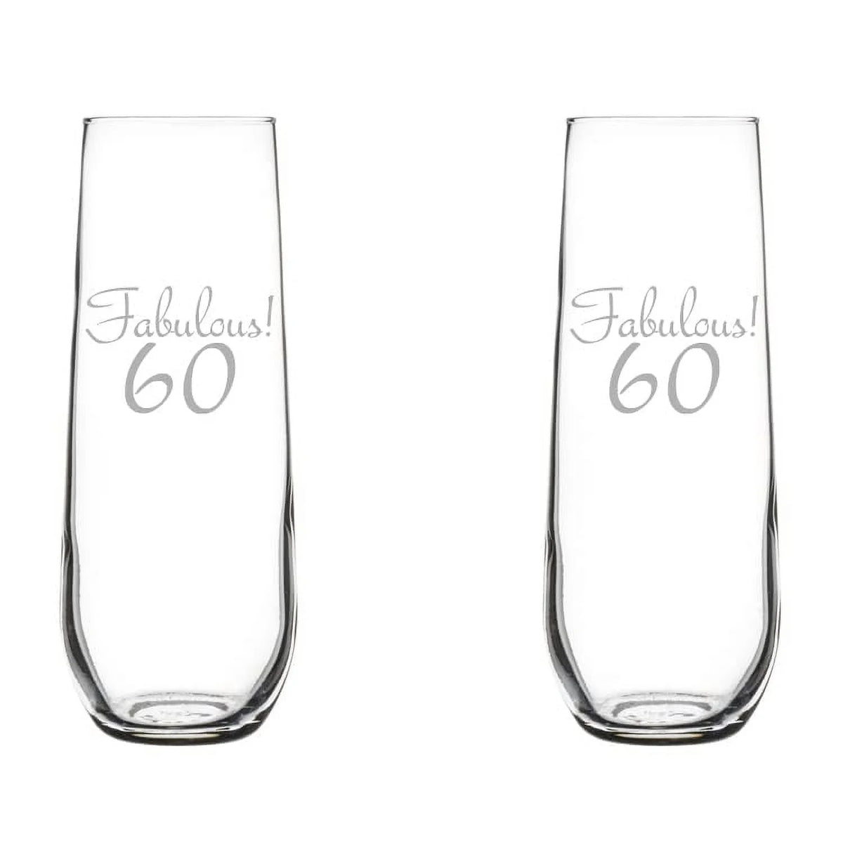 Set of 2 Glass Champagne Flutes 8.5 oz Stemless I807